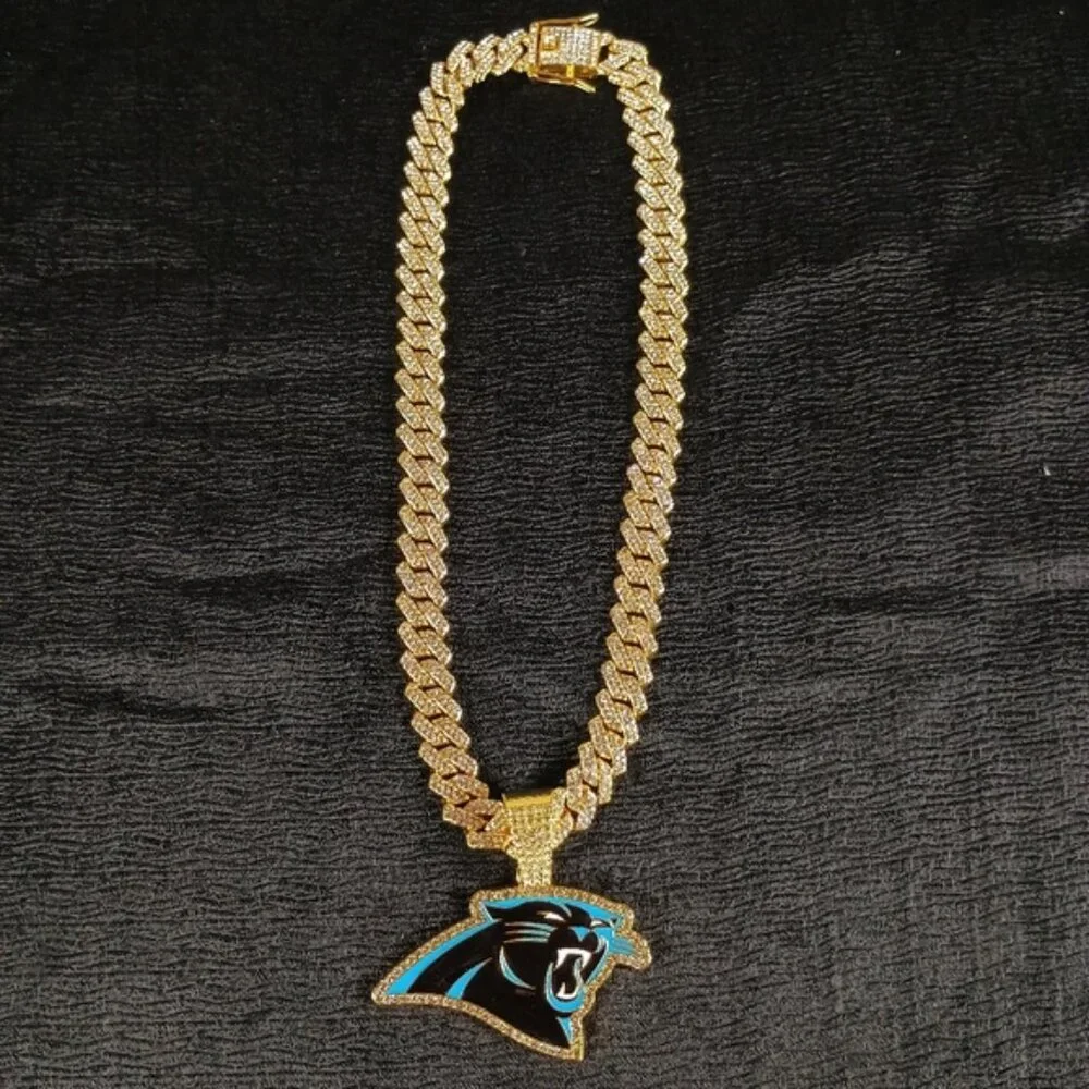 NFL Carolina Panthers 20 Inch Necklace Pendant Cuban Chain Link Football